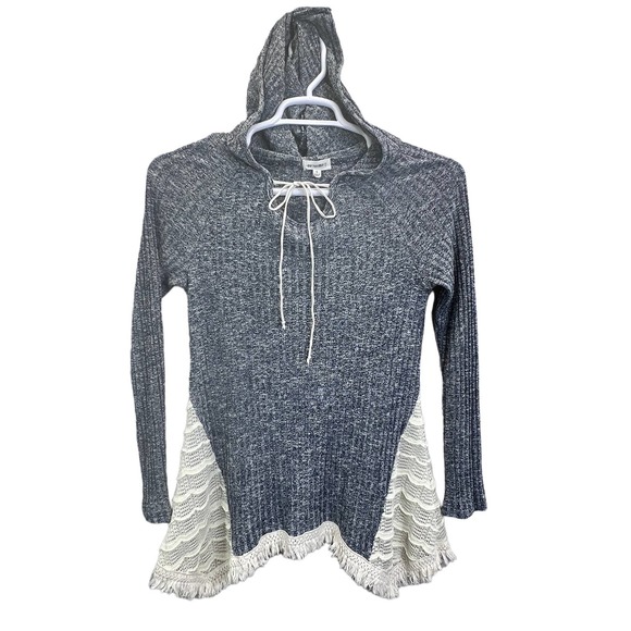 ee:some Tops - ee:some Knit Lace Fringe Top Blue Long Sleeve Hoodie Side Panels Casual Size S